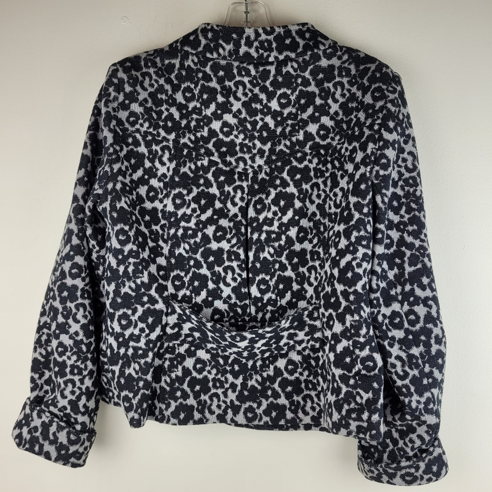eci New York black and grey leopard print cropped lady jacket mandarin collar 10 - Picture 4 of 13
